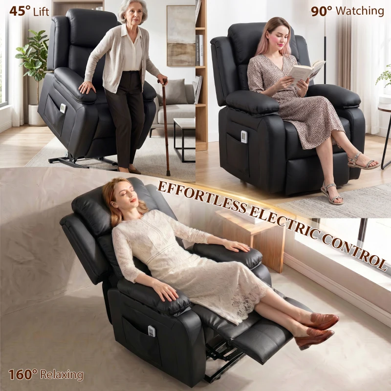 HOMCOM Riser and Recliner Chair with Vibration Massage, PU Leather Power Lift Chair for Elderly, Black