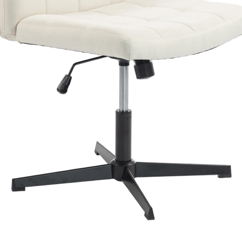 HOMCOM Armless Office Chair, Cross Legged Linen Computer Desk Vanity Chair with Wide Seat, Rocking Function, Beige