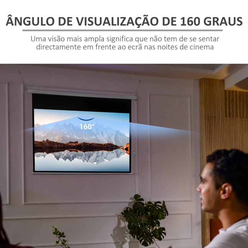 HOMCOM Tela de Projeção Elétrica 100 Polegadas Tela de Projeção Motorizada Formato 16:9 com Controlo Remoto para Cinema am Casa Exterior Festas 253x7,5x168cm Branco