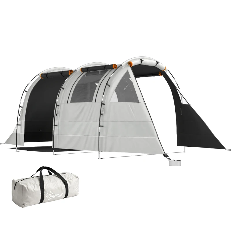 Outsunny Campingzelt für 3 Pers., abdunkelbare Fenster, wasserdicht, 180H x 460L x 230B cm, Khaki/Orange