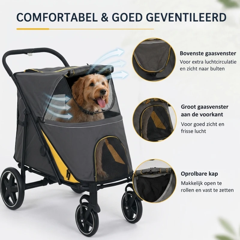 PawHut Hondenbuggy voor Middelgrote en Oudere Honden, Opvouwbare, Donkergrijs, 112 x 65 x 100 cm(m-5)