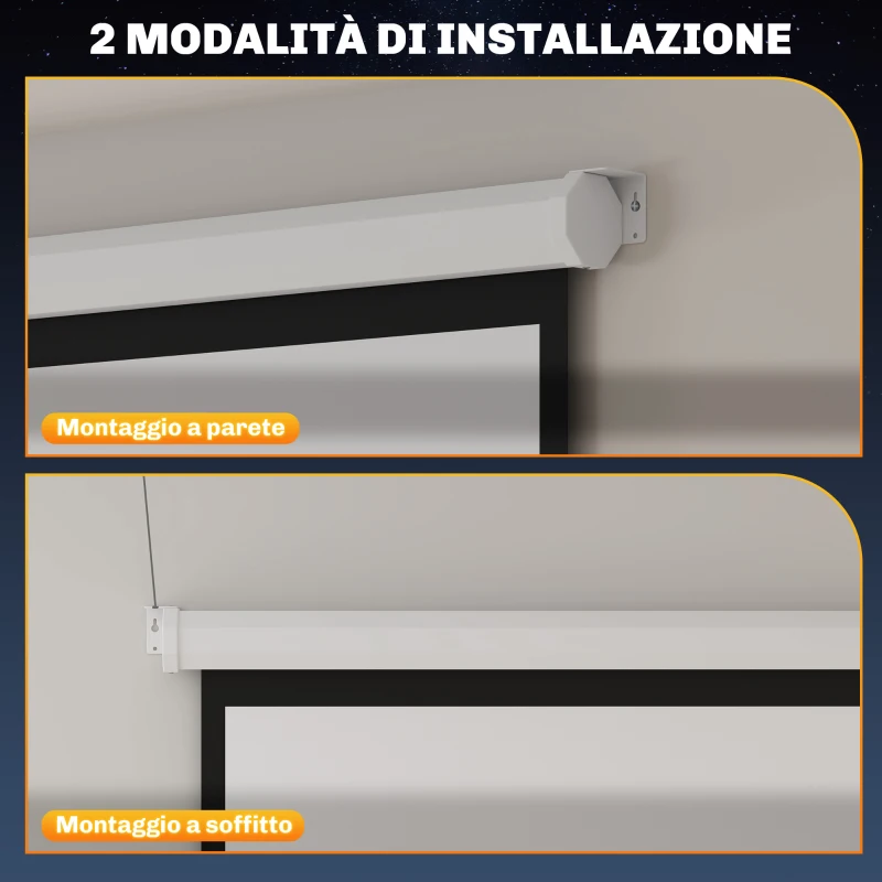 HOMCOM Schermo per Proiettore 84" Formato 4:3, Angolo di 160° e Montaggio a Soffitto o Parete