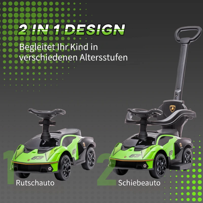 AIYAPLAY 2-in-1 loopauto met duwstang, stuur, claxon, voetsteun en opbergruimte, groen