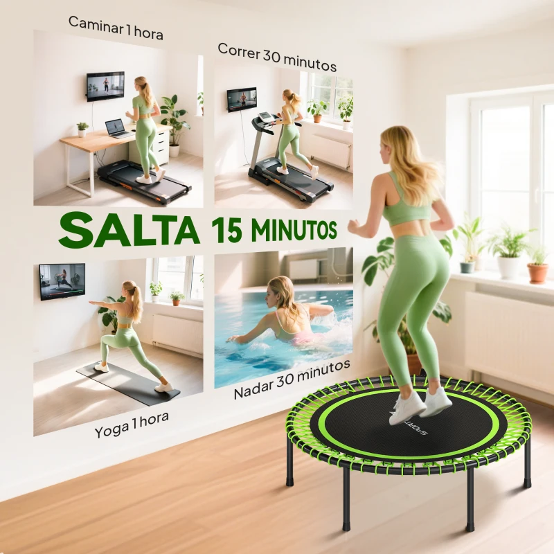 SPORTNOW Cama Elástica Fitness Ø114 cm con Marco de Acero Reforzado para Entrenamiento Piernas Cuerpo Verde y Negro