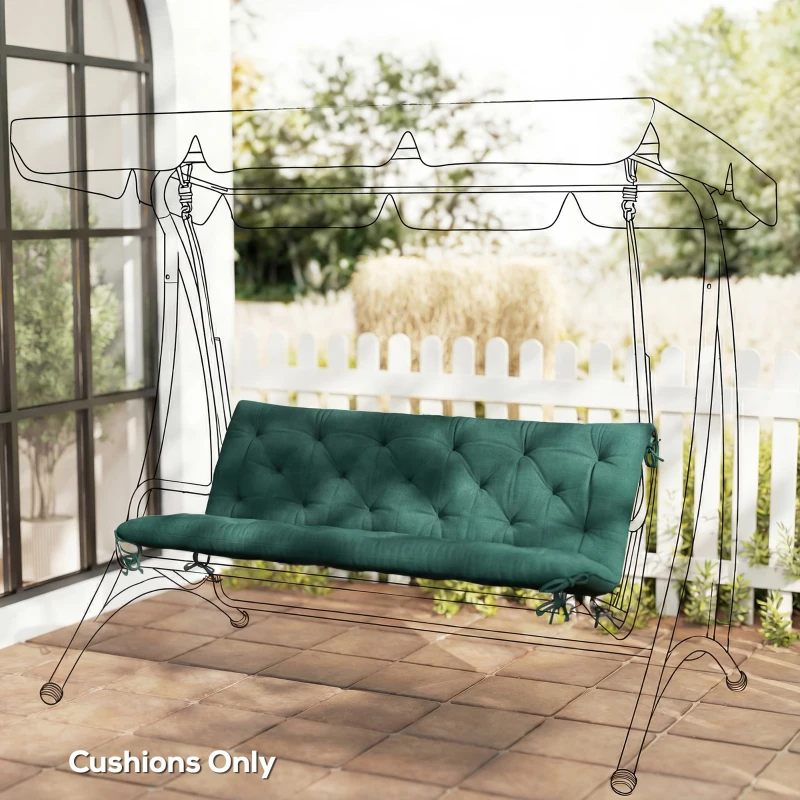 Outsunny 3 Seater Bench Cushion, Garden Chair Cushion with Back and Ties for Indoor and Outdoor Use, 98 x 150 cm, Green