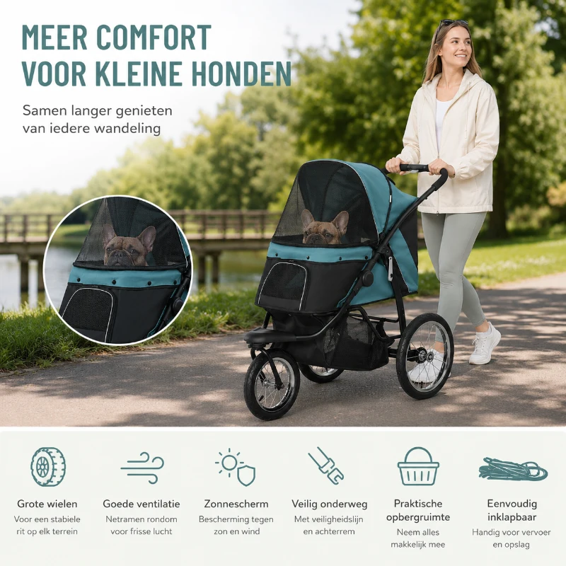 PawHut  Hondenbuggy voor Kleine en Middelgrote Oudere Honden tot 20 kg, Inklapbaar, Donkergroen, 111 x 58 x 107 cm(m-4)
