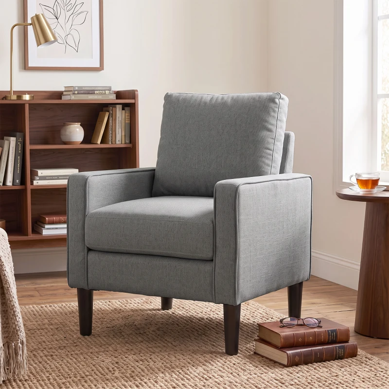 HOMCOM Accent Chair, Removable Pillow Linen Armchair with Comfy Spring Cushion for Living Room, Bedroom, Study, Dark Grey