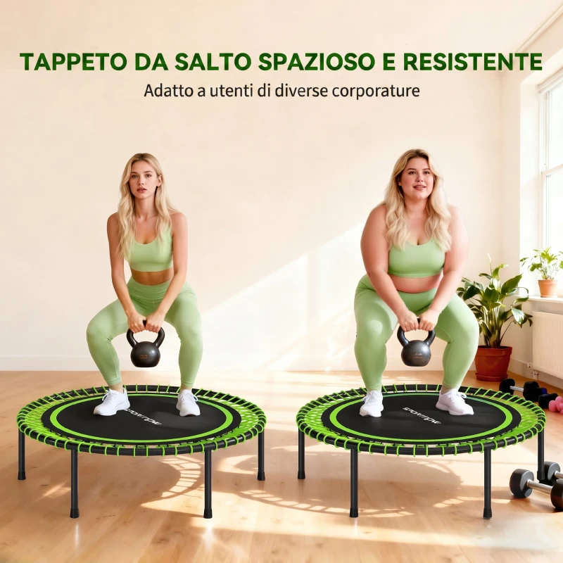 SPORTNOW Trampolino Elastico Fitness a 36 Corde in Acciaio e PP, Ø114x31 cm, Verde