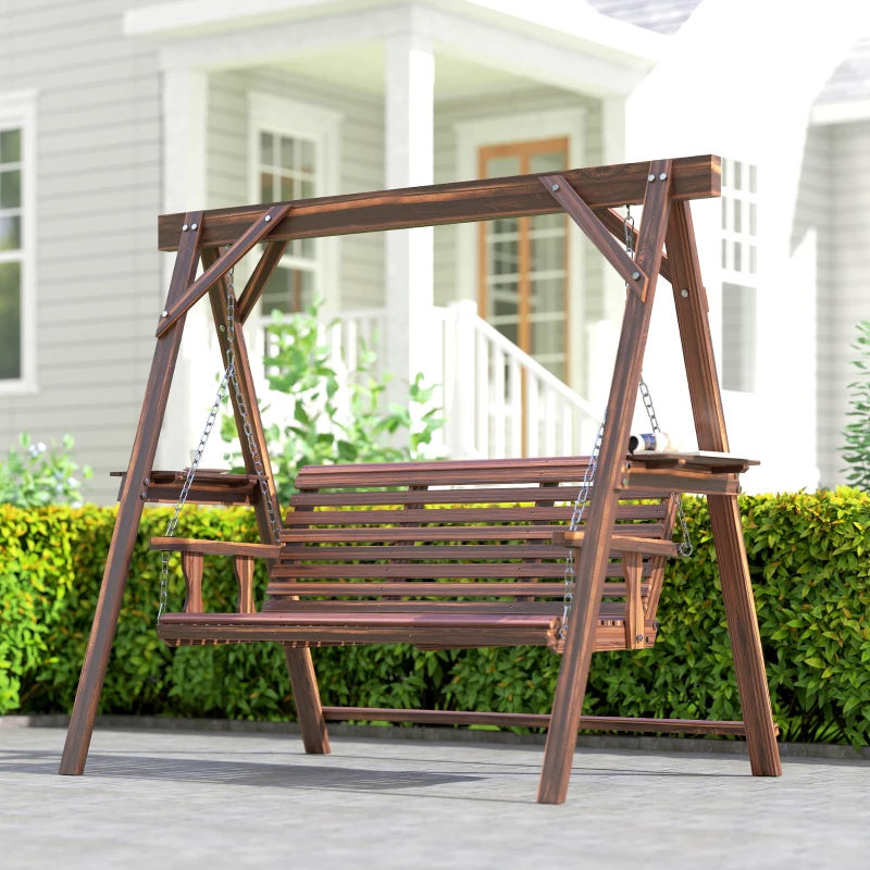 Outsunny Three-Seater Wooden Swing Bench