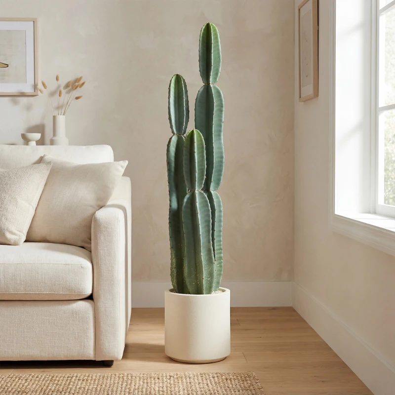 HOMCOM Pianta Artificiale di Cactus con 3 Steli in EVA, Vaso in PP, Decorazione per Soggiorno, 25x25x111 cm, Verde