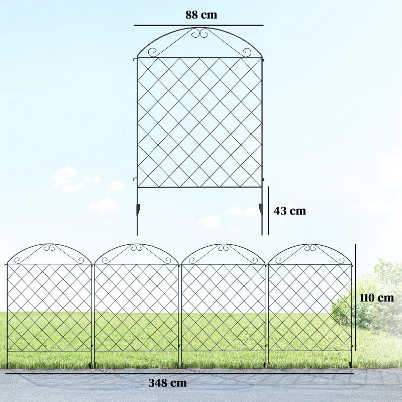 Outsunny Decorative Garden Fencing, 43in x 11.4ft Outdoor Picket Fence Panels, 4PCs Rustproof Steel Wire Landscape Flower Bed Border Edging, Gentle Swirls