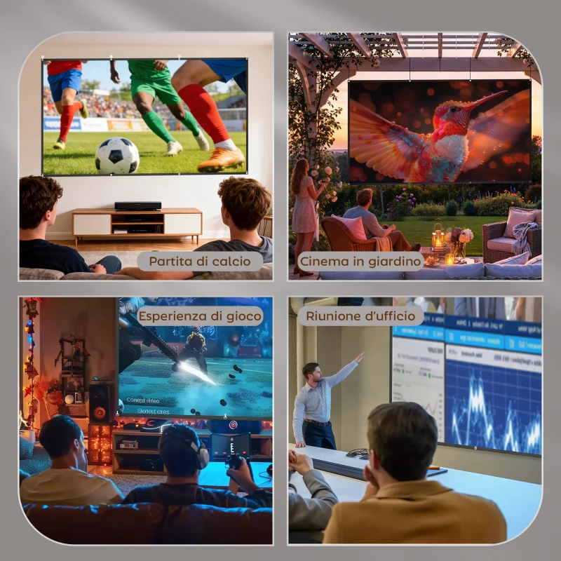 HOMCOM Telo per Proiettore 120" 16:9 HD 4K/8K Pieghevole e Portatile, Antipiega e Lavabile, Doppia Facciata, Bianco