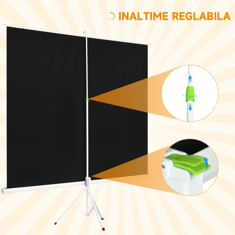 HOMCOM Ecran Proiector 120" Format 4:3 din Material Textil, Plastic și Metal cu Trepied, 244x190 cm, Alb