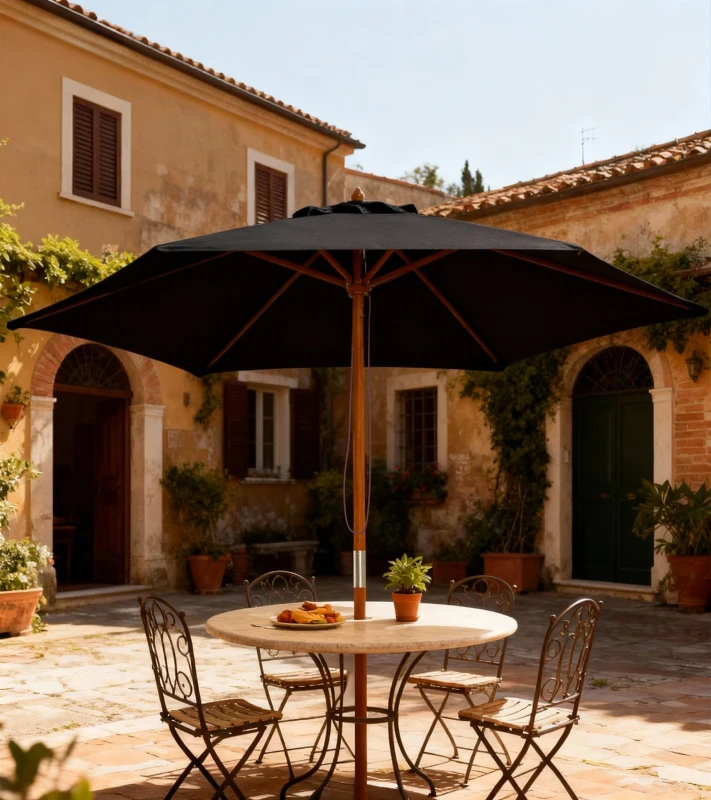 Outsunny Parasol de jardin extérieur parasol droit double toit Hexagonal Grande Taille de Jardin Ø 2,5 x 2,3H m Bois de Bambou Noir