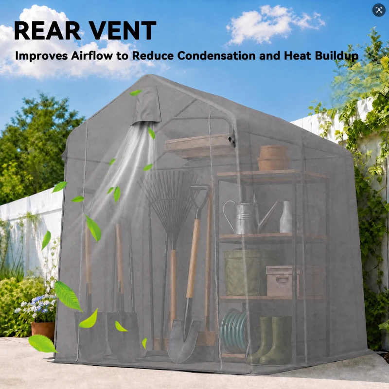 Outsunny 7.5 x 6.2 ft Outdoor Garden Storage Shed, Waterproof Bike Tent with Roll-Up Zipper Door and Vent, Dark Grey