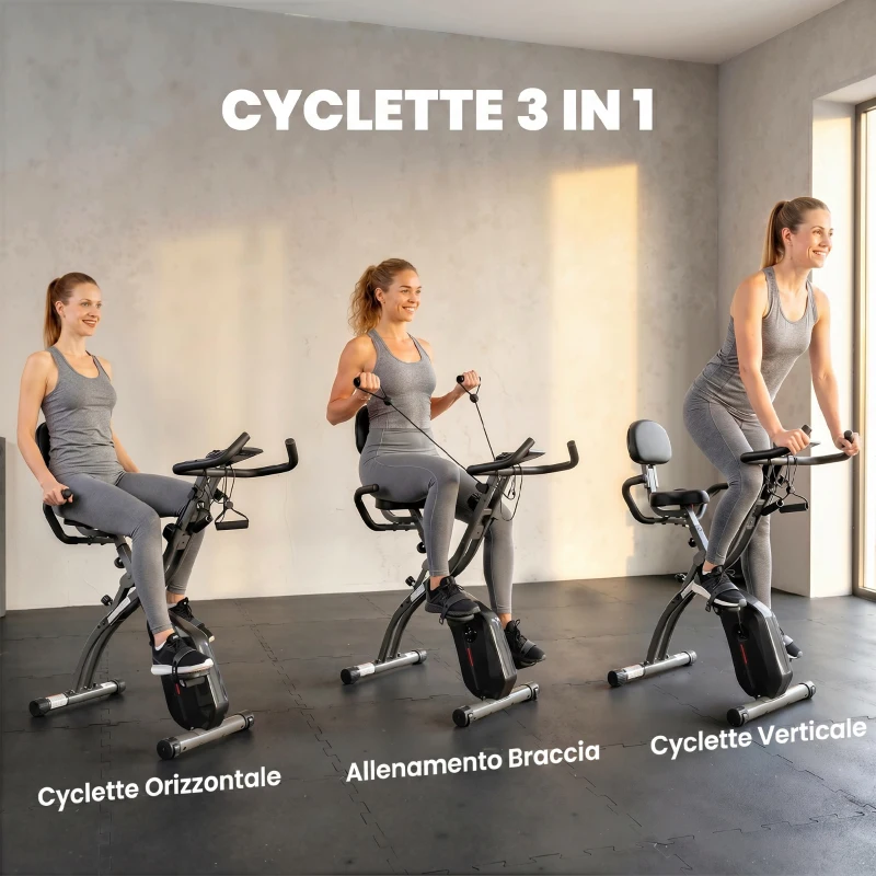 SPORTNOW Cyclette Magnetica con Resistenza a 8 Livelli, Display LCD e App Bluetooth, in Acciaio Q195 Nero