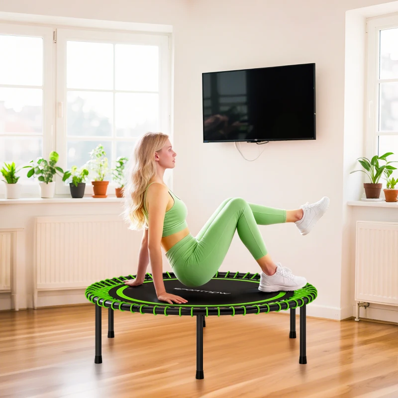 SPORTNOW Cama Elástica Fitness Ø114 cm con Marco de Acero Reforzado para Entrenamiento Piernas Cuerpo Verde y Negro