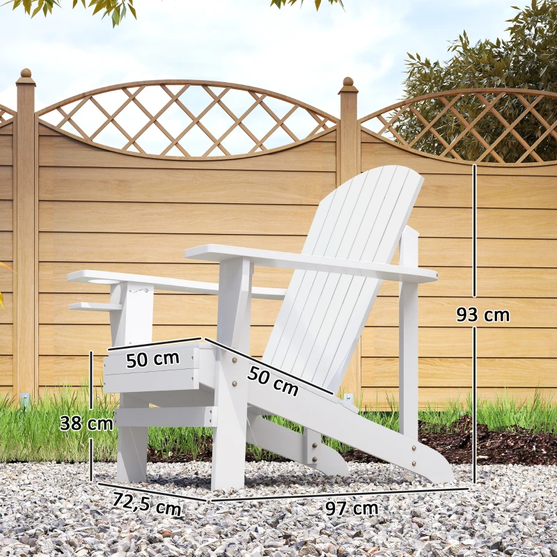 Outsunny Fauteuil de jardin Adirondack grand confort porte-gobelet intégré bois de sapin traité peint blanc