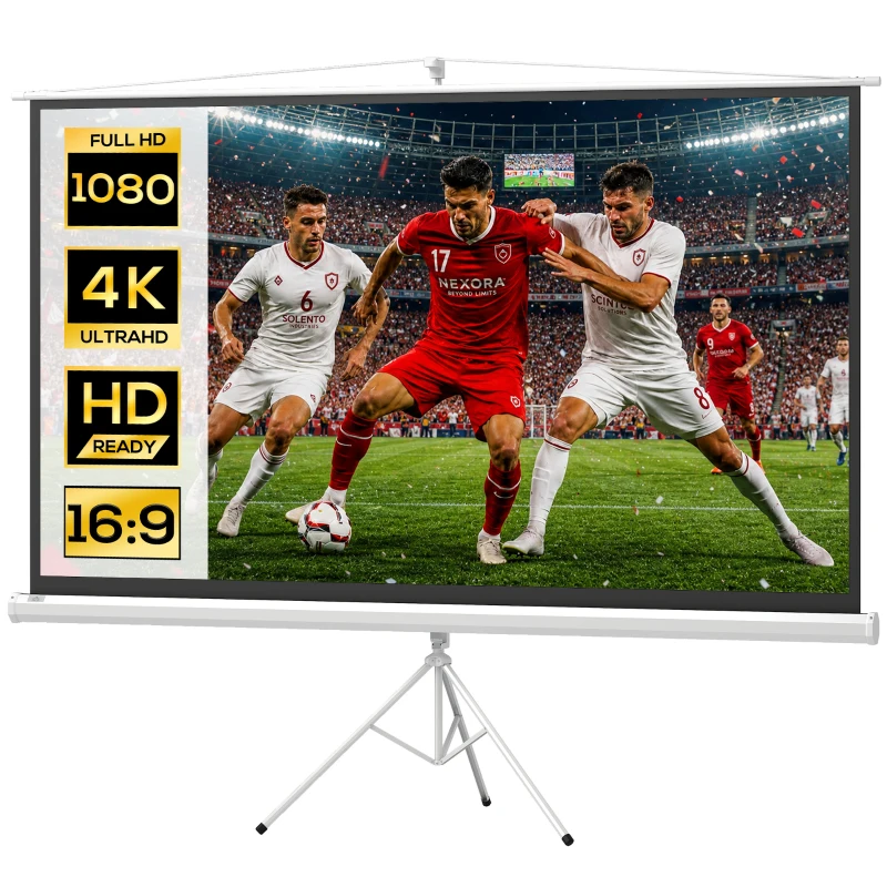 HOMCOM Ecran Proiector Pliabil de 100" Format 16:9 cu Trepied Reglabil, 235,8x8x136 cm, Alb