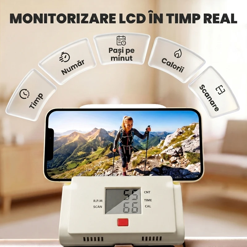 SPORTNOW Stepper Vertical Fitness cu Mânere Reglabile pe 3 Niveluri, Display LCD și Design Pliabil, 90x50x133 cm, Alb