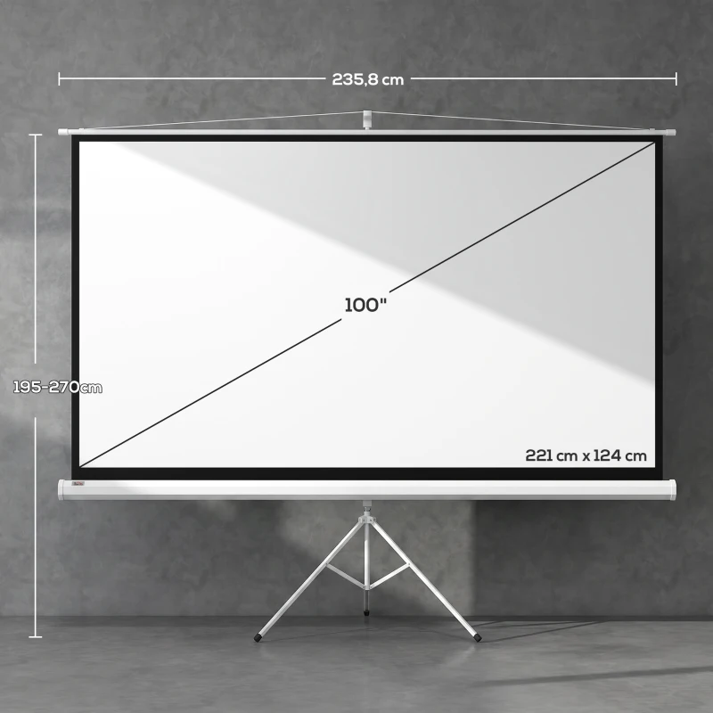 HOMCOM Écran de projection 100 pouces avec support trépied hauteur réglable, écran 4K HD 16:9