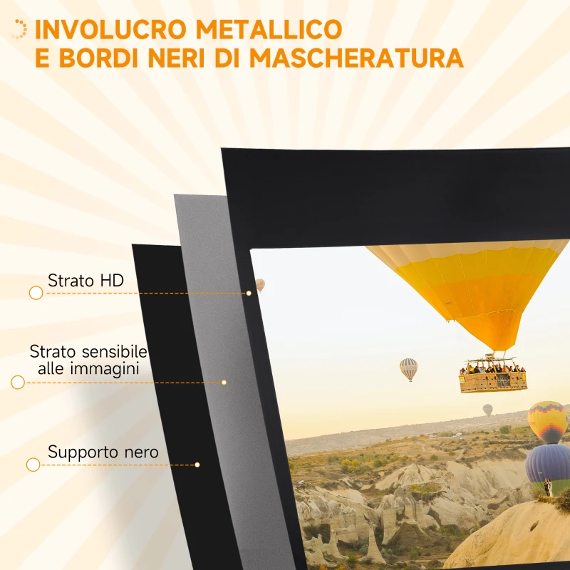 HOMCOM Telo Proiettore Pieghevole da 100" Formato 16:9 con Treppiede Regolabile, 235.8x8x136 cm, Nero