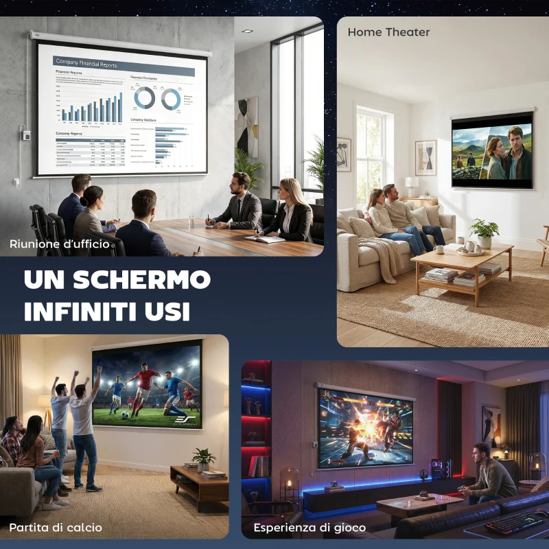 HOMCOM Telo Proiettore 84" Formato 4:3 con Telecomando, in Tessuto Plastico e Metallo, 171x130 cm, Bianco