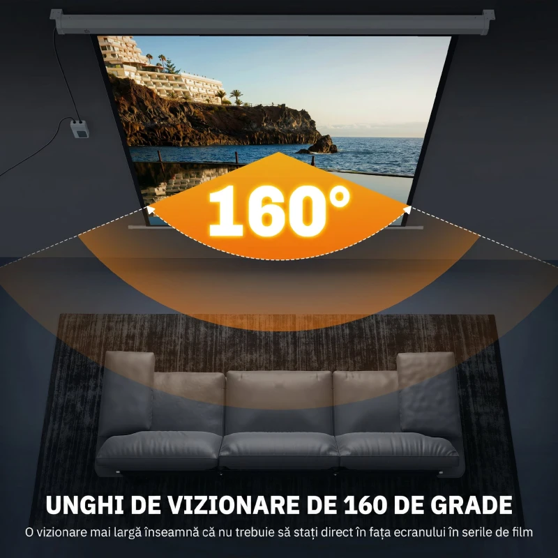 HOMCOM Ecrã de Projeção Elétrico 85'' com Comando Remoto, Formato 1:1, 152x152 cm, Branco