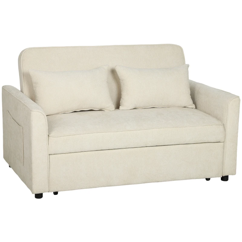 HOMCOM 2-Sitzer Schlafsofa 3-in-1, Clic-Clac Chenille Sofa 142 cm, verstellbare Rückenlehne, 2 Kissen, Beige
