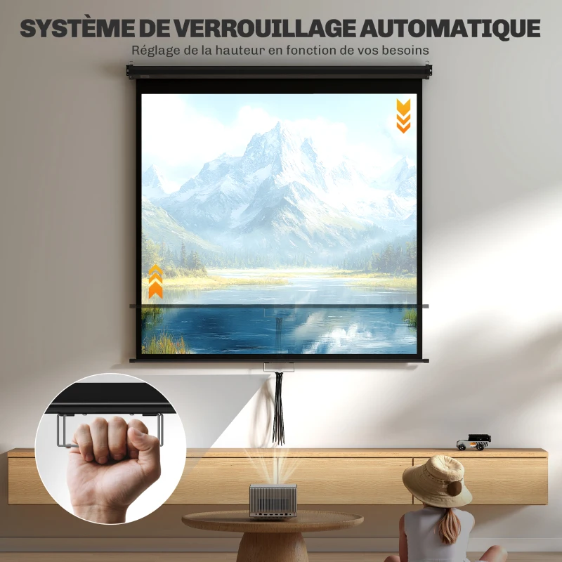 HOMCOM Écran de projection TV et Home Cinema de 85 Pouces vidéo projecteur 1:1 4K HD, 146L x 146H cm