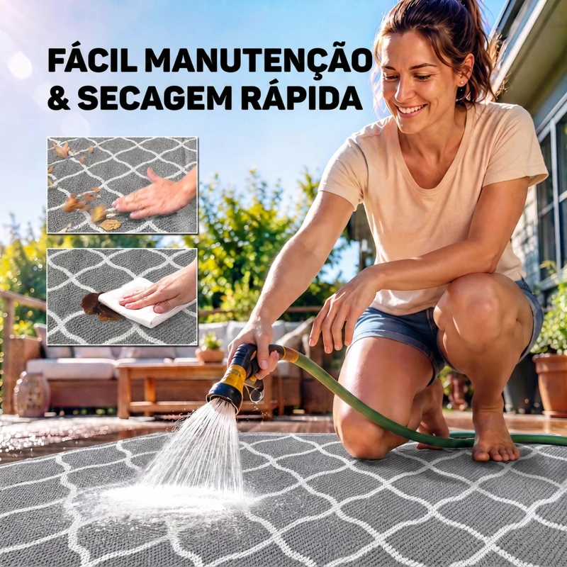 Outsunny Tapete de Exterior Moderno Reversível e Impermeável para Varanda Campismo Praia 182x274cm Cinza e Branco
