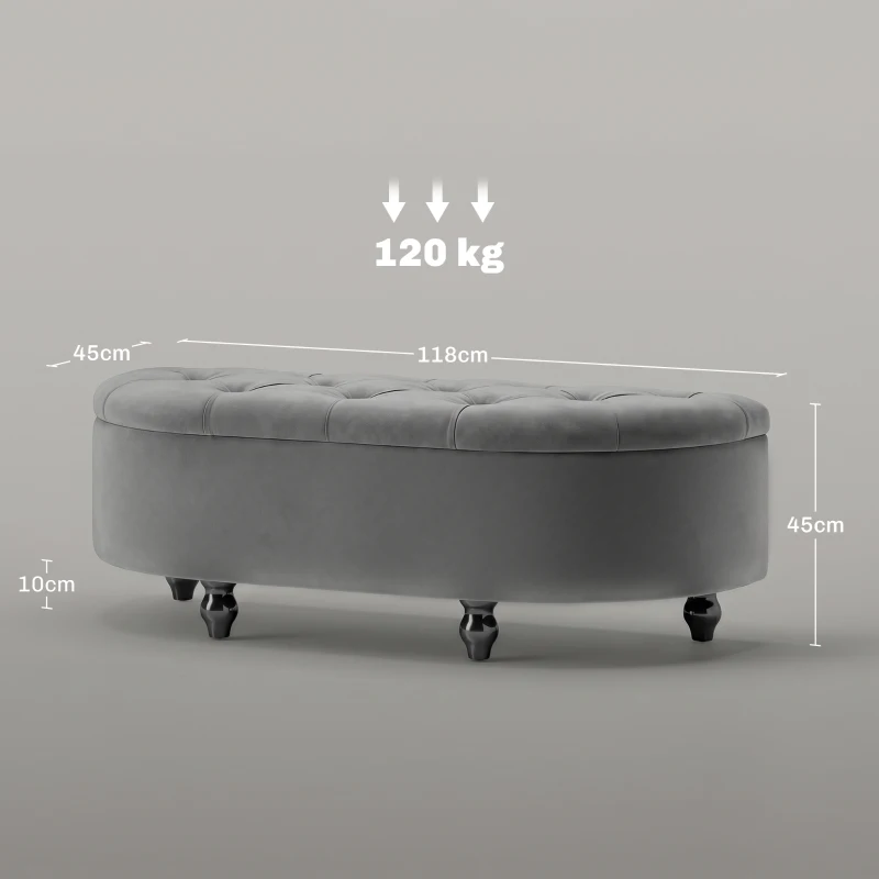 HOMCOM Velvet-Feel Half Circle Storage Ottoman - Dark Grey