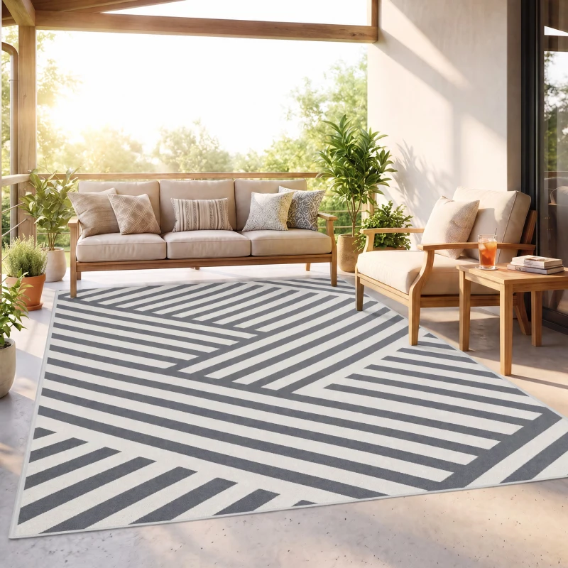 Outsunny Plastic Straw Reversible RV Outdoor Rug with Carry Bag, 182 x 274cm, Grey and Cream