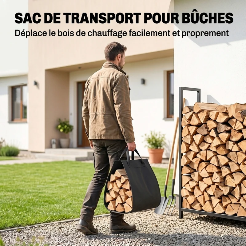 Outsunny Serviteur de Cheminée 6 Pièces avec Sac à Bûches, Brosse, Pelle, Tisonnier, Pince et Support, 30 x 22 x 86 cm, Noir