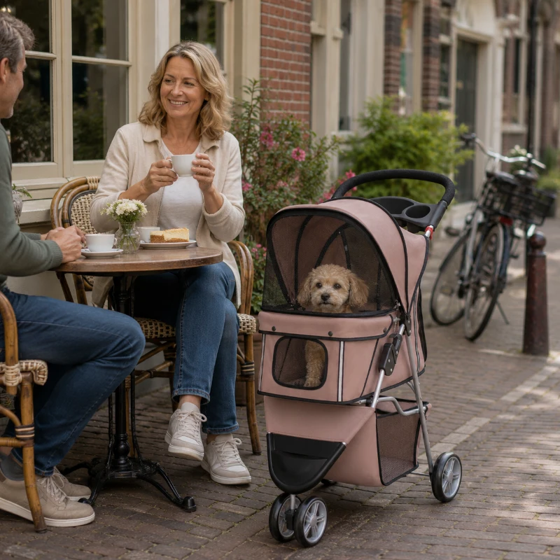 PawHut Opvouwbare Hondenbuggy voor Kleine Oudere Honden tot 10 kg, Koffiebruin, 77 x 44 x 102 cm