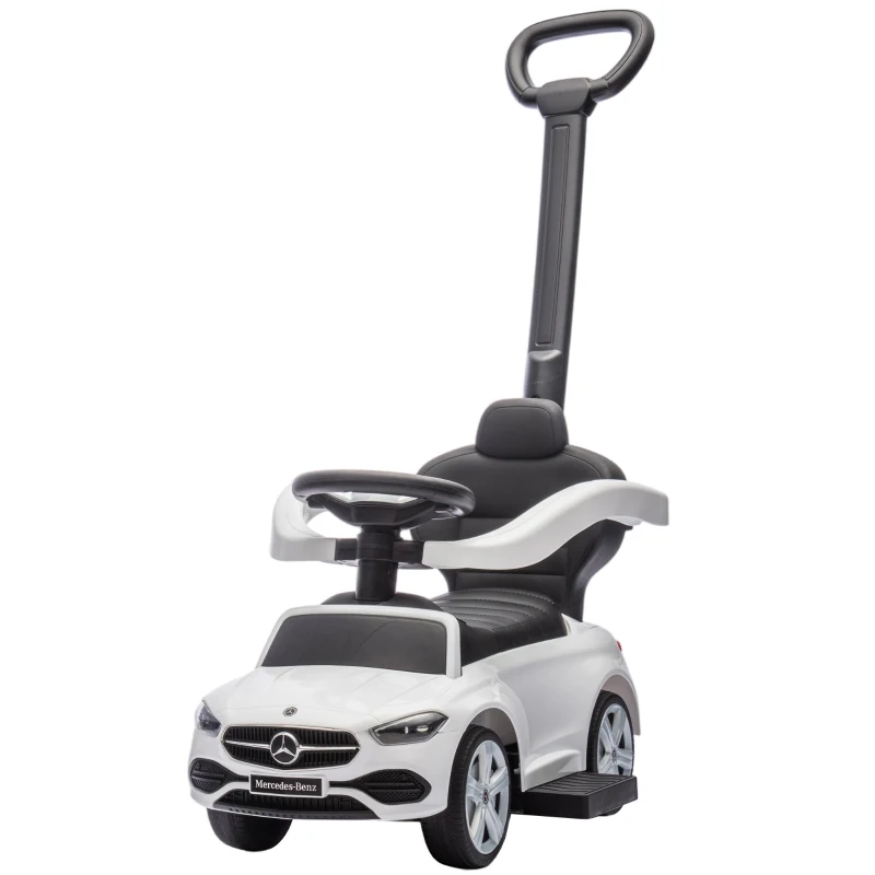 AIYAPLAY 2 in 1 Baby Ride on Push Car Mercedes-Benz C-Class Licensed Walker Foot to Floor Push-Along with Removable Handle, White