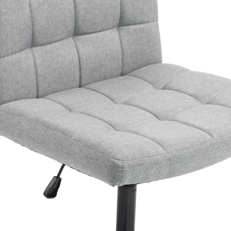HOMCOM Armless Office Chair, Cross Legged Linen Computer Desk Vanity Chair with Wide Seat, Rocking Function, Grey