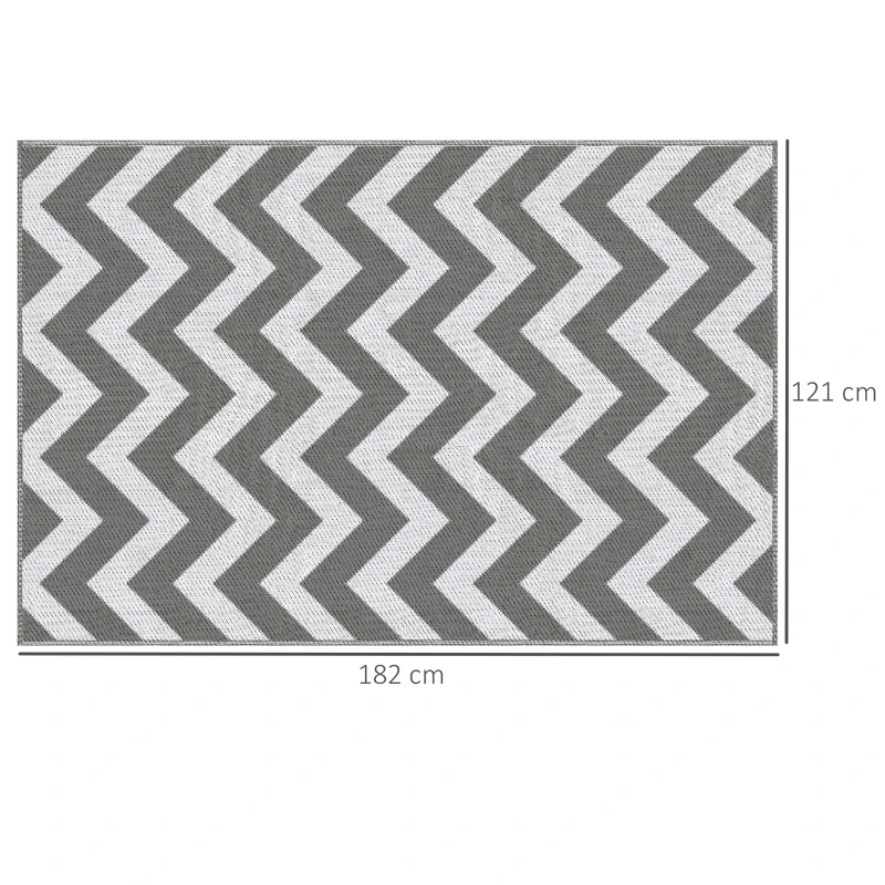 Outsunny Outdoor-Teppich, wasserdicht, doppelseitiges Design, hochwertige Kunststofffaser, hellgrau+weiß, 121 x 182 cm
