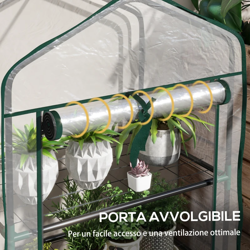Outsunny Mini Serra da Giardino con Copertura in PE, 3 Ripiani e Porta Avvolgibile, 59x39x127 cm, Trasparente
