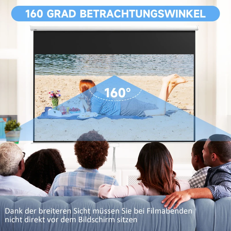 HOMCOM Projektorleinwand, 120 Zoll, 16:9 Format, Wand- oder Deckenmontage, Weiß