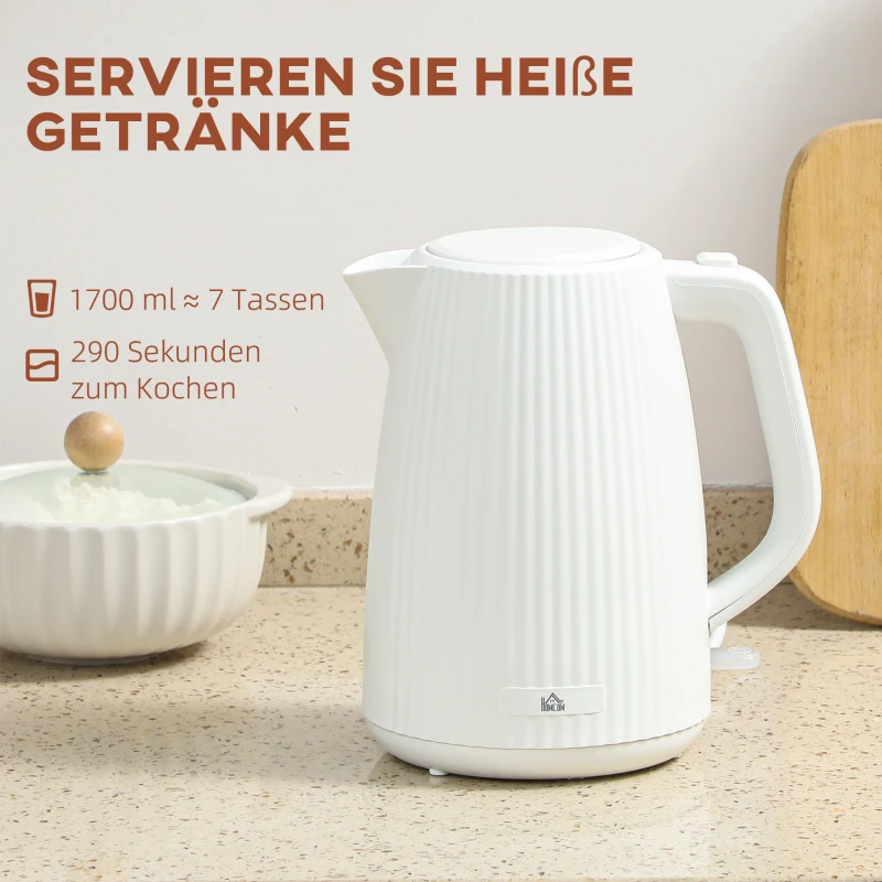 HOMCOM Elektrische waterkoker, 1,7L snelkookfunctie, 2200W, met verwijderbaar kalkfilter, automatische uitschakeling, Cremewit