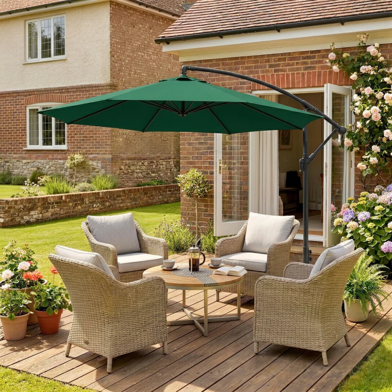 Outsunny Ombrellone da Giardino 3x2.5 m, Inclinabile con Base a Croce e Manovella, in Acciaio e Poliestere