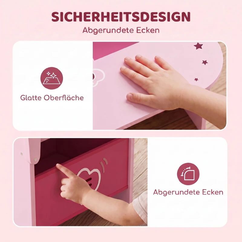 AIYAPLAY Kindertisch mit Stuhl 2-in-1 Integrierte Kindersitzgruppe mit Stauraum Platzsparend für Kinder 3-5 Jahren Rosa