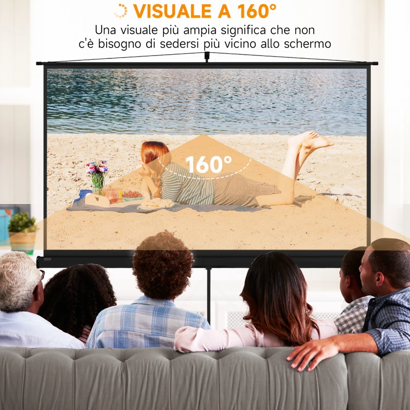 HOMCOM Telo Proiettore Pieghevole da 100" Formato 16:9 con Treppiede Regolabile, 235.8x8x136 cm, Nero