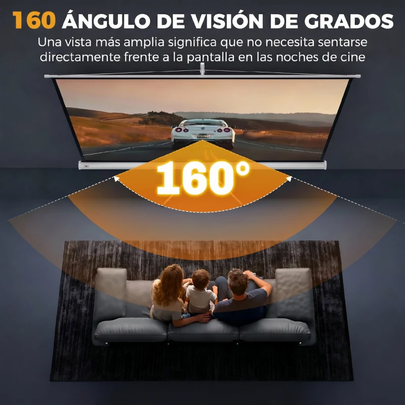 HOMCOM Pantalla de Proyección con Soporte Portátil 100 Pulgadas Formato 16:9 con Altura Ajustable 221x124 cm Blanco
