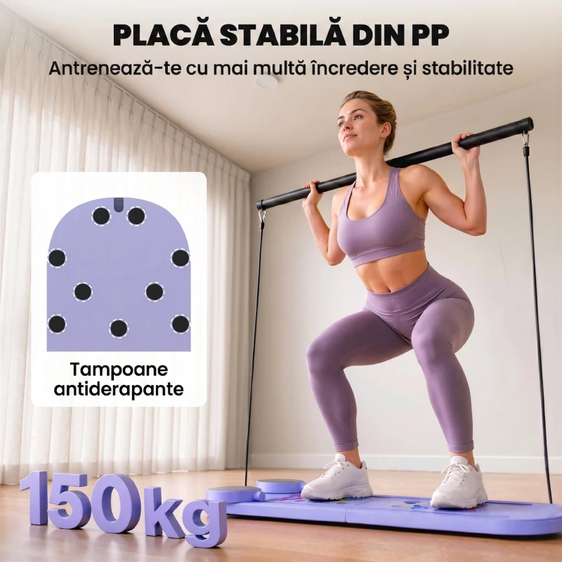 SPORTNOW Platformă Pilates 5 în 1 Pliabilă, Set Reformer pentru Antrenament Acasă, PP, Albastru Deschis