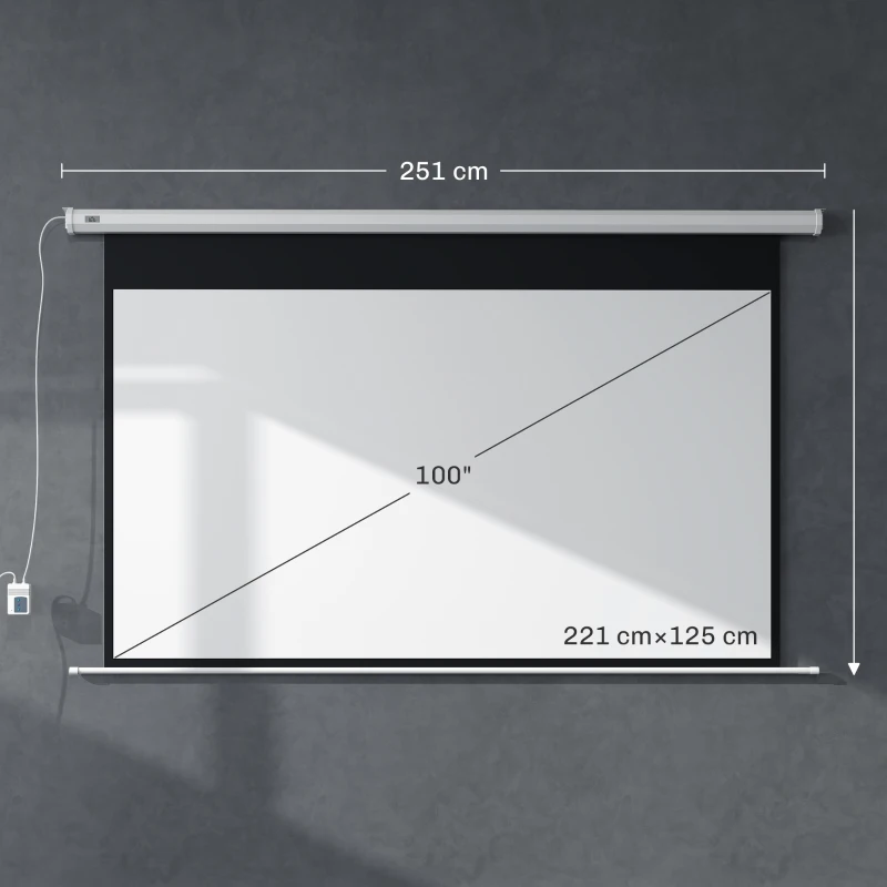 HOMCOM Telo per Proiettore 100" 16:9 Motorizzato con Telecomando, 251x8x168 cm, Bianco