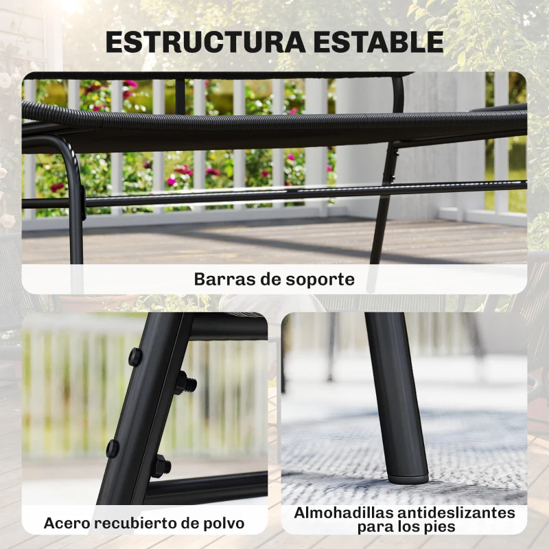 Outsunny Banco Exterior de Ratán de 2 Plazas con Asiento y Respaldo Tejidos de Ratán Estructura de Acero Carga 240 kg Negro