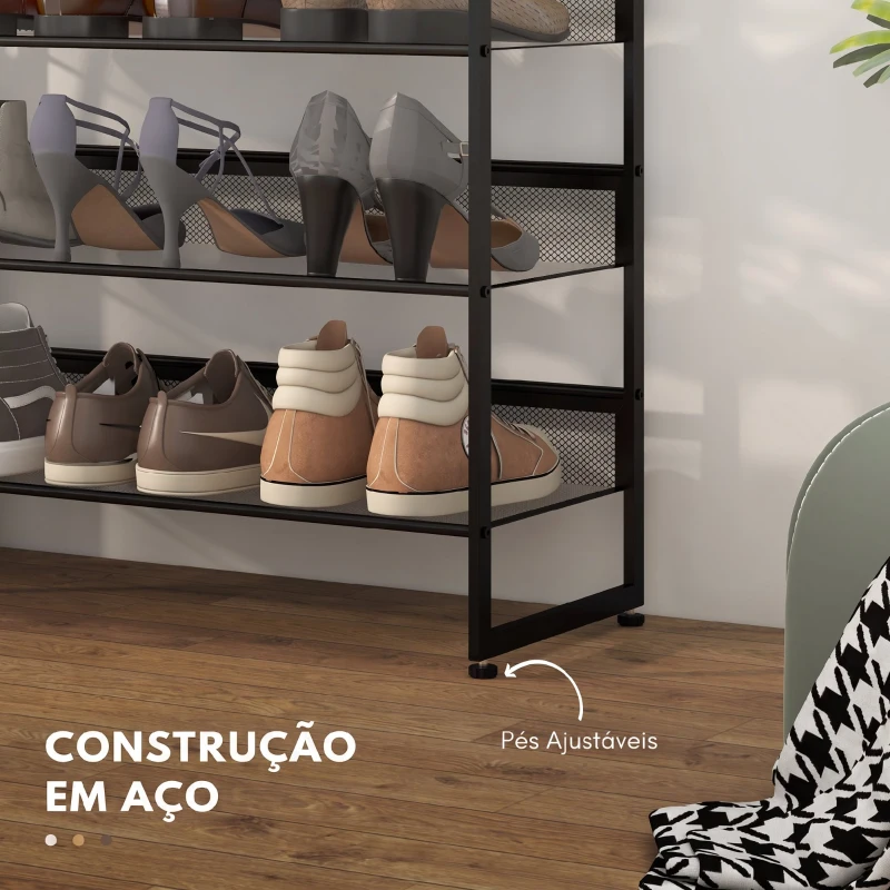 HOMCOM Sapateira Estreita de 5 Níveis em Aço para 15 Pares, Preta