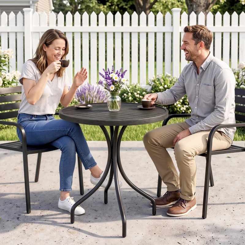 Outsunny Φ66cm Galvanised Steel Garden Table - Grey